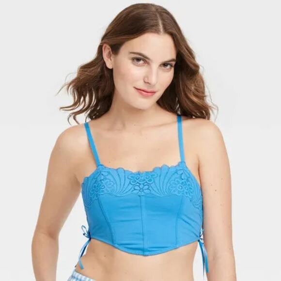 Colsie Women's Lace Up Crochet Corset Bra Blue Size Medium - Picture 1 of 6